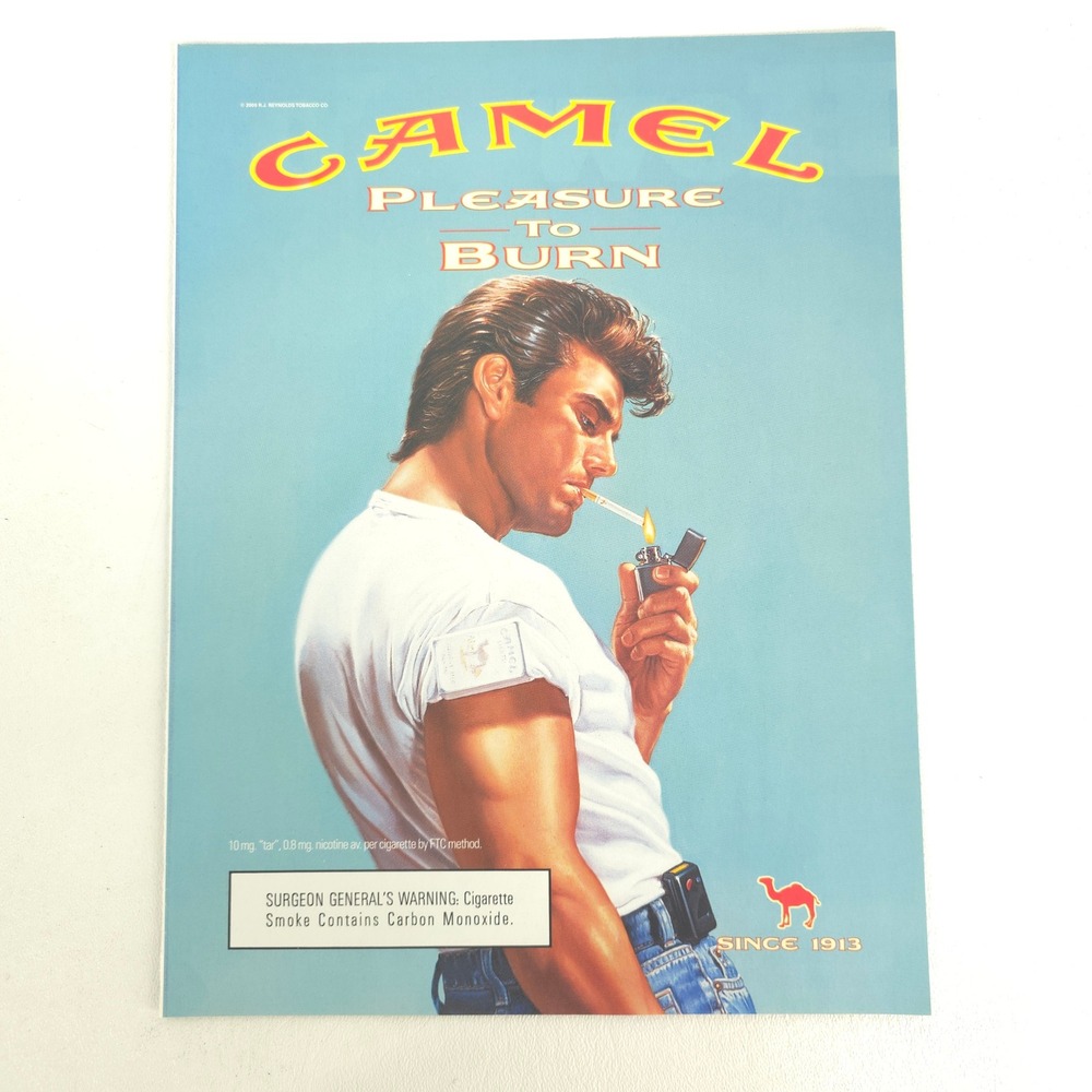Camel Vintage Pleasure To Burn Print Ad Retro Cigarette Pinup 90s Wall Decor Y2K
